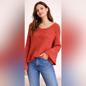 Free People Textured Wave Knit Sweater | Coral | M